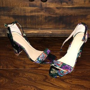 Floral print black heels